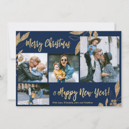 Elegant Navy Guld 4 Photo Collage julkort