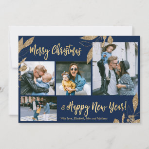 Elegant Navy Guld 4 Photo Collage julkort