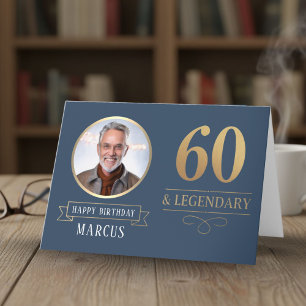 Elegant Navy & Guld 60-års & Legendarisk Födelseda Kort