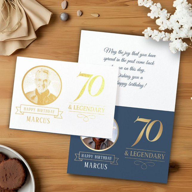 Elegant Navy & Guld 70-års & Legendarisk Födelseda Folierat Kort (Skapare uppladdad)