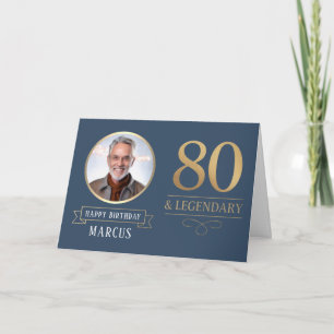 Elegant Navy & Guld 80-års & Legendarisk Födelseda Kort