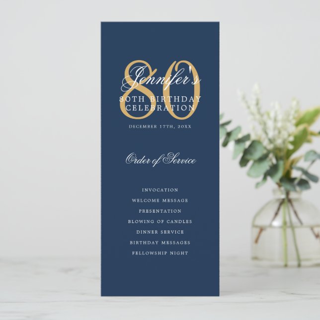 Elegant Navy Guld 80:e födelsedagsprogrammet + Men Inbjudningar (Stående Fram)
