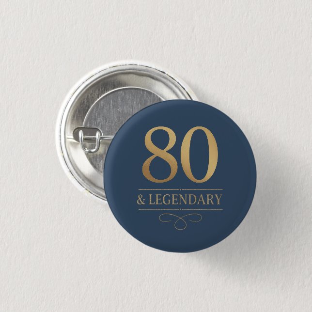 Elegant Navy & Guld 80:e och Legendary Birthday Knapp (Framsida & baksida)