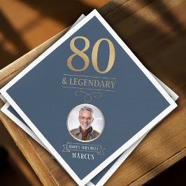 Elegant Navy & Guld 80:e och Legendary Birthday Pappersservett