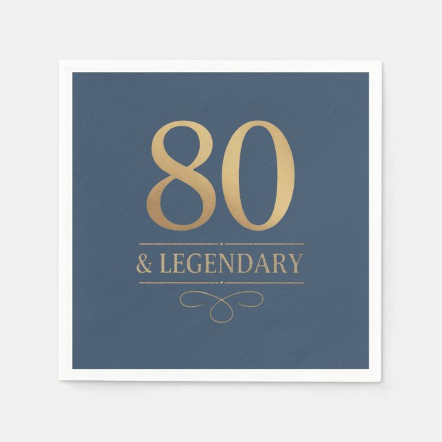 Elegant Navy & Guld 80:e och Legendary Birthday Pappersservett (Framsidan)