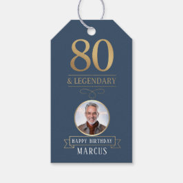 Elegant Navy & Guld 80:e och Legendary Birthday Presentetikett