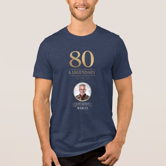 Elegant Navy & Guld 80:e och Legendary Birthday T Shirt (Framsida)