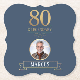 Elegant Navy & Guld 80:e och Legendary Birthday Underlägg Papper