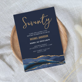 Elegant Navy Guld Agat 70-årsdag Inbjudningar