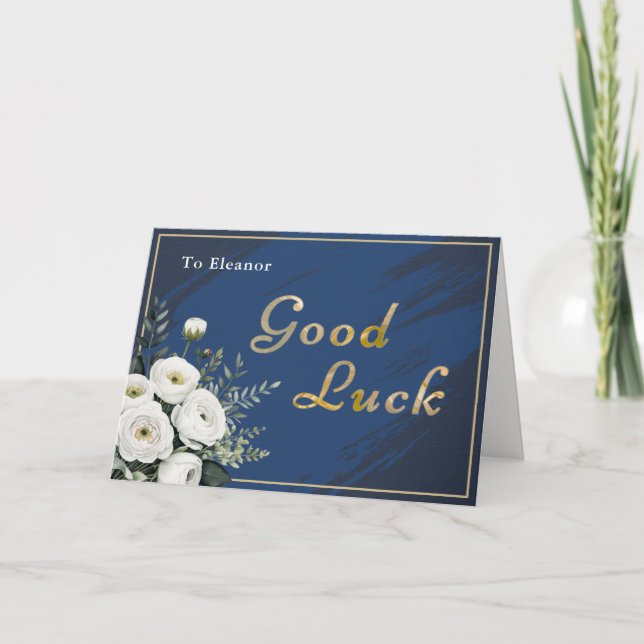 Elegant Navy Guld Blommig Lycka Personlig Kort (Framsida)