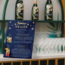 Elegant Navy Guld Bröllop Blommigt Namnteckning Dr