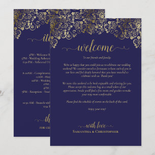 Elegant Navy & Guld Bröllop Välkomst & Program
