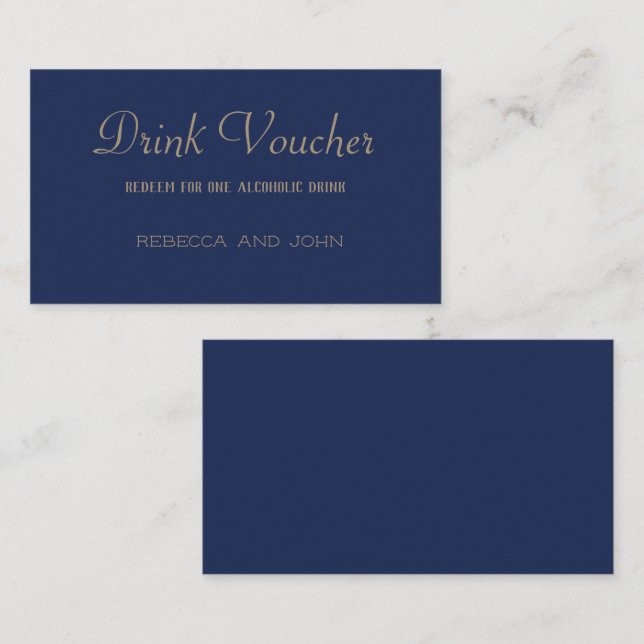 Elegant Navy Guld Bröllopsdryck Voucher Kort (Fram/baksida)