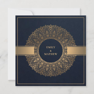 ELEGANT NAVY GULD CLASSIC ORNATE MANDALA BRÖLLOP INBJUDNINGAR