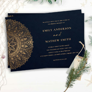 ELEGANT NAVY GULD CLASSIC ORNATE MANDALA BRÖLLOP INBJUDNINGAR