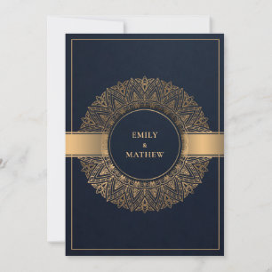 ELEGANT NAVY GULD CLASSIC ORNATE MANDALA BRÖLLOP INBJUDNINGAR