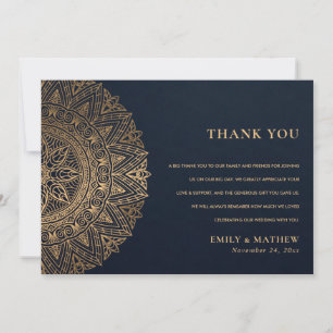 ELEGANT NAVY GULD CLASSIC ORNATE MANDALA BRÖLLOP TACK KORT