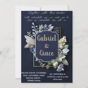 ELEGANT NAVY GULD CLASSIC WEDING INVICATION INBJUDNINGAR
