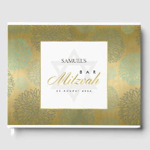 ELEGANT NAVY GULD DAHLIA BLOMMIGT PUB BAT MITZVAH GÄSTBÖCKER