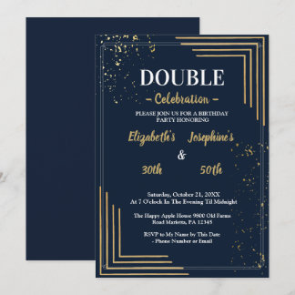 Elegant Navy Guld Dubbel Födelsedagsfest Inbjudningar