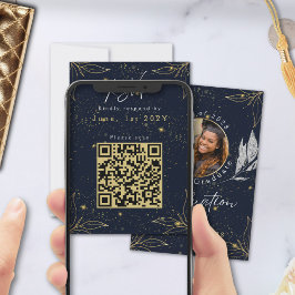 Elegant Navy Guld Examenfest QR-kod OSA Kort