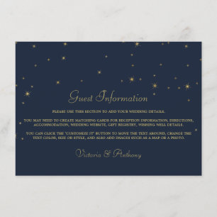 Elegant Navy & Guld Falling Stars Bröllop Detail Tilläggskort