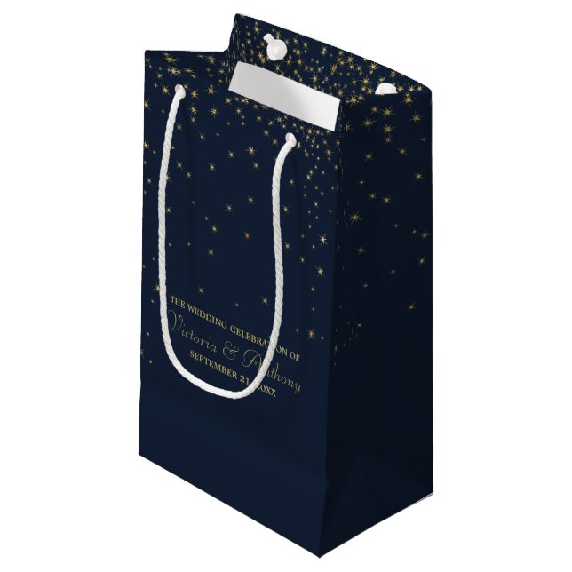 Elegant Navy & Guld Falling Stars bröllop Favorite (Framsidan Vinklad)