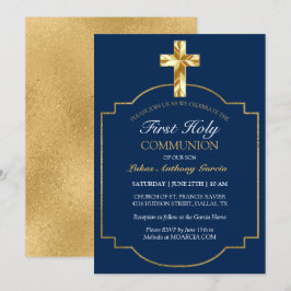Elegant Navy Guld First Heliga Communion Inbjudningar