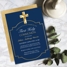 Elegant Navy Guld First Heliga Communion
