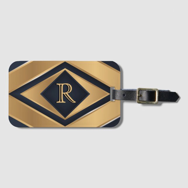 Elegant Navy Guld Geometrisk Monogram Sport Gåva Bagagebricka (Framsida horisontal)