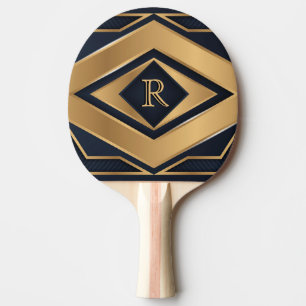 Elegant Navy Guld Geometrisk Monogram Sportpresent Pingisracket
