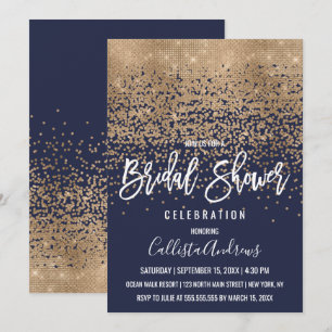 Elegant Navy Guld Glitter Confetti Möhippa Inbjudningar