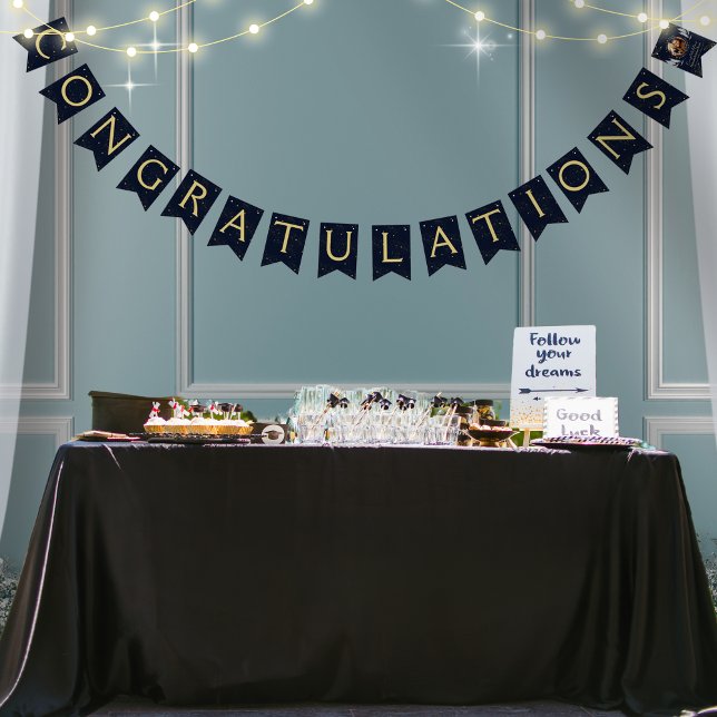 Elegant Navy Guld Grattis till Studentfesten Vimplar (Skapare uppladdad)