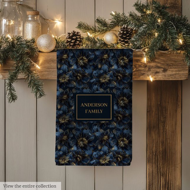 Elegant Navy Guld Handduk Anpassat Namn Kökskonst Kökshandduk (Elegant Navy Gold Towel Custom Name Kitchen Art)