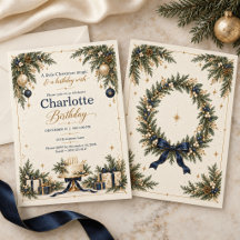 Elegant Navy Guld Jul Födelsedagsinbjudan