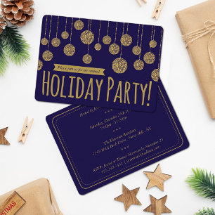 Elegant Navy & Guld Julfest Inbjudningar