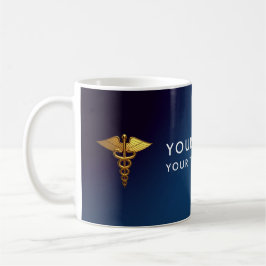 Elegant Navy Guld Kaducé Ställning Läkaren Kaffemugg