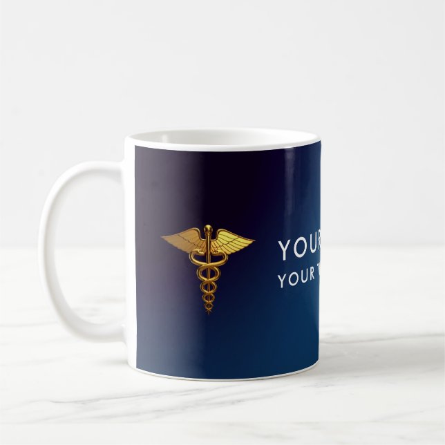 Elegant Navy Guld Kaducé Ställning Läkaren Kaffemugg (Vänster)