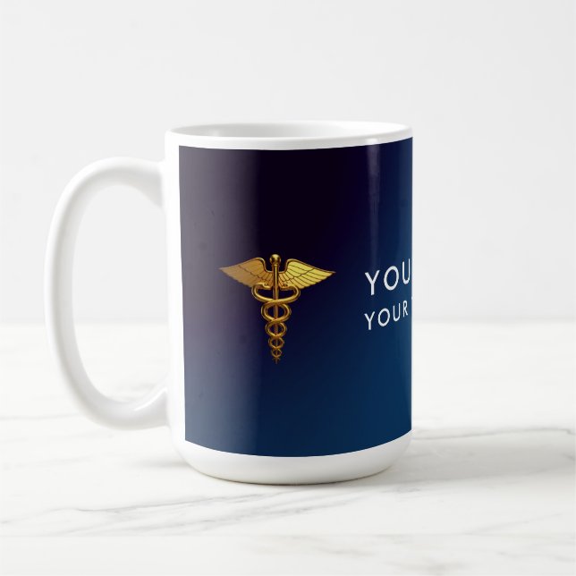 Elegant Navy Guld Kaduceus Läkare Kaffemugg (Vänster)