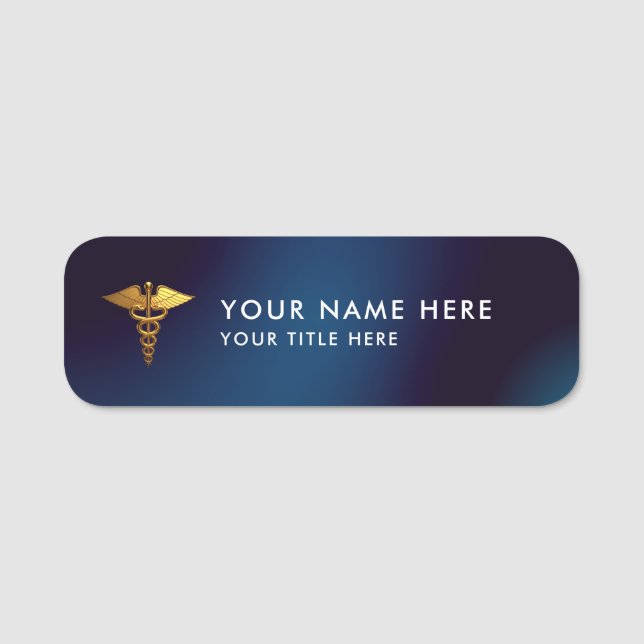 Elegant Navy Guld Kaduceus Läkare Namnbricka (Framsida)
