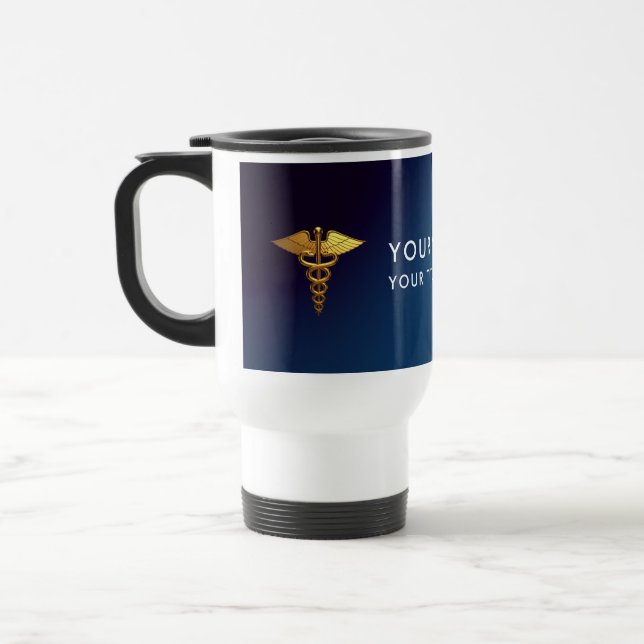 Elegant Navy Guld Kaduceus Läkare Resemugg (Vänster)