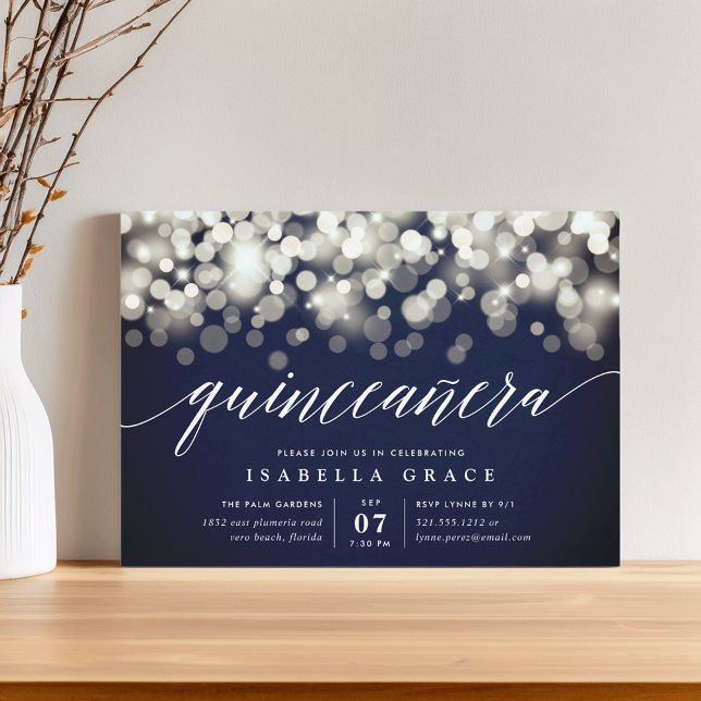 Elegant Navy & Guld Ljus Quinceanera Inbjudningar (Skapare uppladdad)