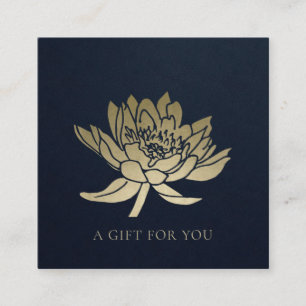 ELEGANT NAVY GULD LOTUS BLOMMIGT GIFT CERTIFICATE FYRKANTIGT VISITKORT