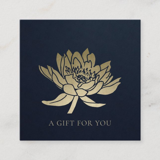 ELEGANT NAVY GULD LOTUS BLOMMIGT GIFT CERTIFICATE FYRKANTIGT VISITKORT (Framsida)