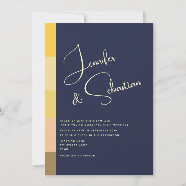 Elegant Navy & Guld Minimalistisk Bröllopsinbjudan Inbjudningar (Framsida)