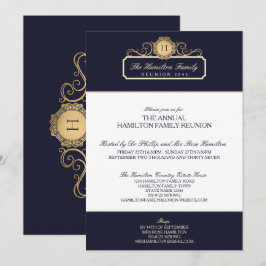 Elegant Navy Guld Monogram Family Reunion Inbjudningar