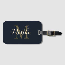 Elegant Navy Guld Monogram Personlig Akryl Bagagebricka