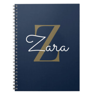 Elegant Navy & Guld Monogram Personlig Spiral Anteckningsbok