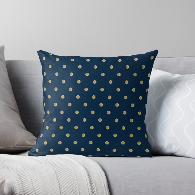 Elegant Navy & Guld Polka Dot Glam-accent Kudde (Skapare uppladdad)
