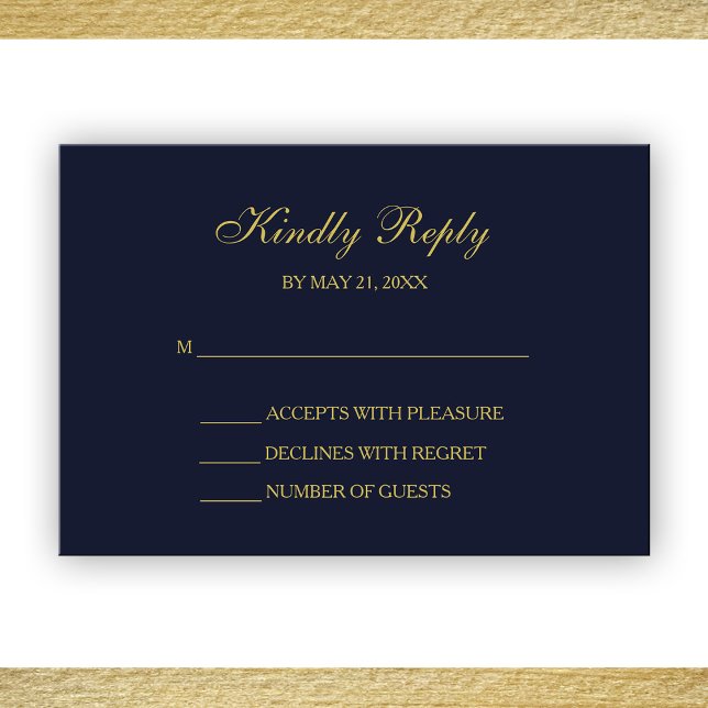 Elegant Navy & Guld Script OSA kort (Skapare uppladdad)